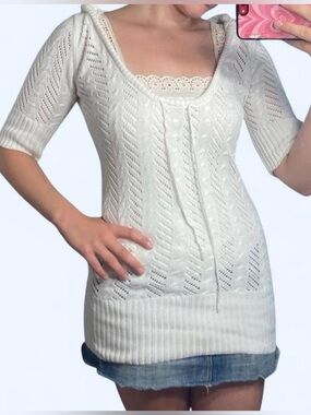 Foxy jeans white cable knit hoodie dress